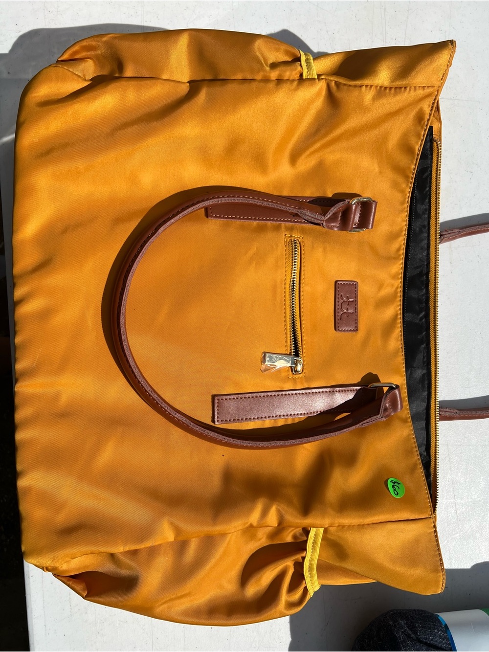Yellow Tote Bag with Brown Handles - Women Bags Totes